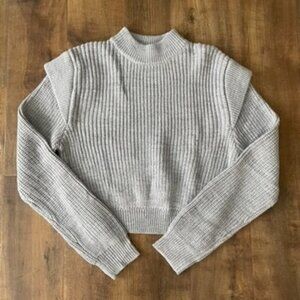 Dee Elly Gray Ribbed Knit Crewneck Sweater Long Sleeve M